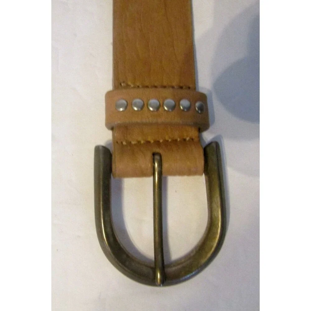 Streets Ahead Waist Belt Tan Italian Leather Studded Retail $228 Size M
